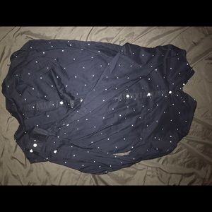 BLUE LONG SLEEVE BUTTON DOWN SHIRT WITH DESIGN